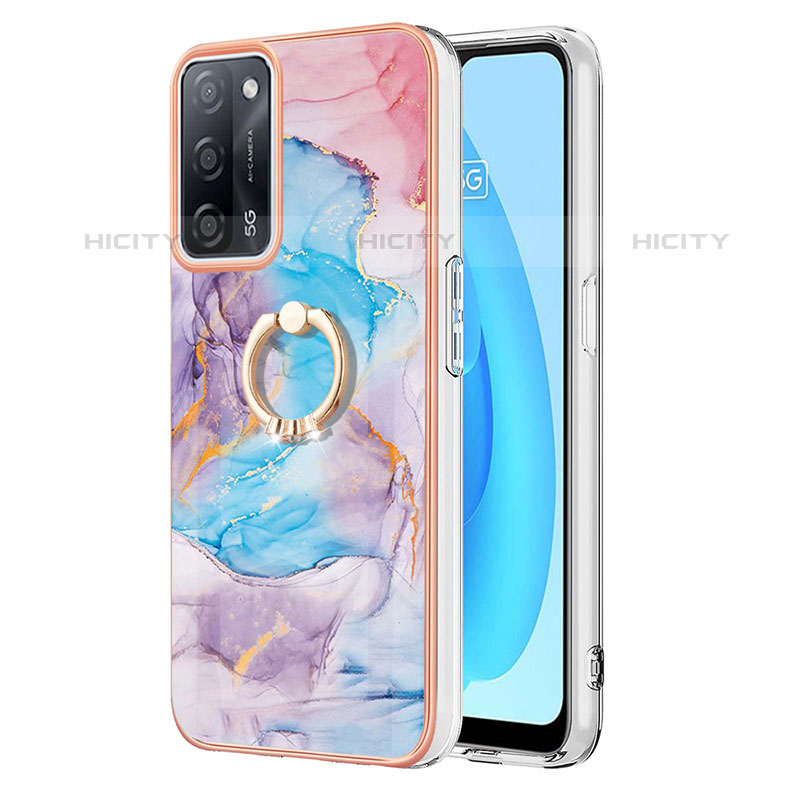 Handyhülle Silikon Hülle Gummi Schutzhülle Flexible Modisch Muster mit Fingerring Ständer Y03B für Oppo A53s 5G Blau