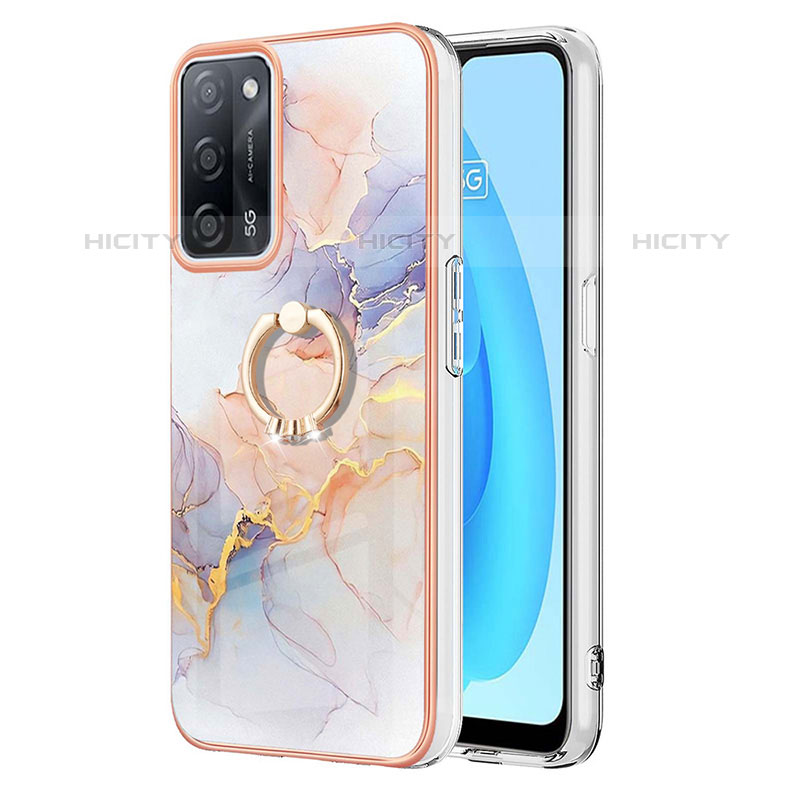 Handyhülle Silikon Hülle Gummi Schutzhülle Flexible Modisch Muster mit Fingerring Ständer Y03B für Oppo A53s 5G Helles Lila