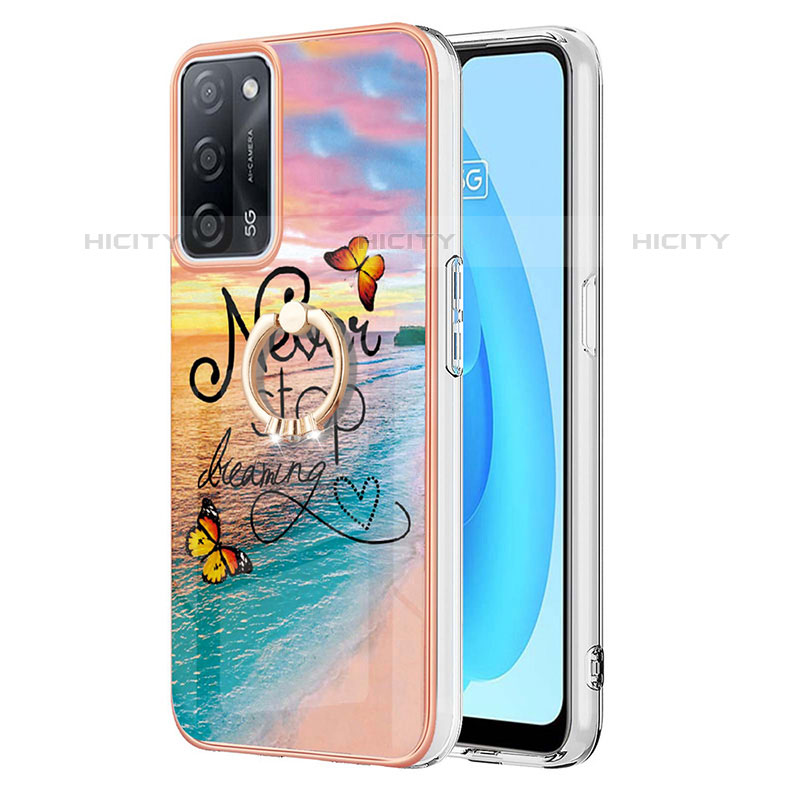 Handyhülle Silikon Hülle Gummi Schutzhülle Flexible Modisch Muster mit Fingerring Ständer Y03B für Oppo A53s 5G Plusfarbig