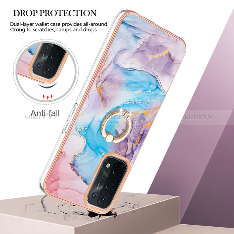 Handyhülle Silikon Hülle Gummi Schutzhülle Flexible Modisch Muster mit Fingerring Ständer Y03B für Oppo A54 5G groß