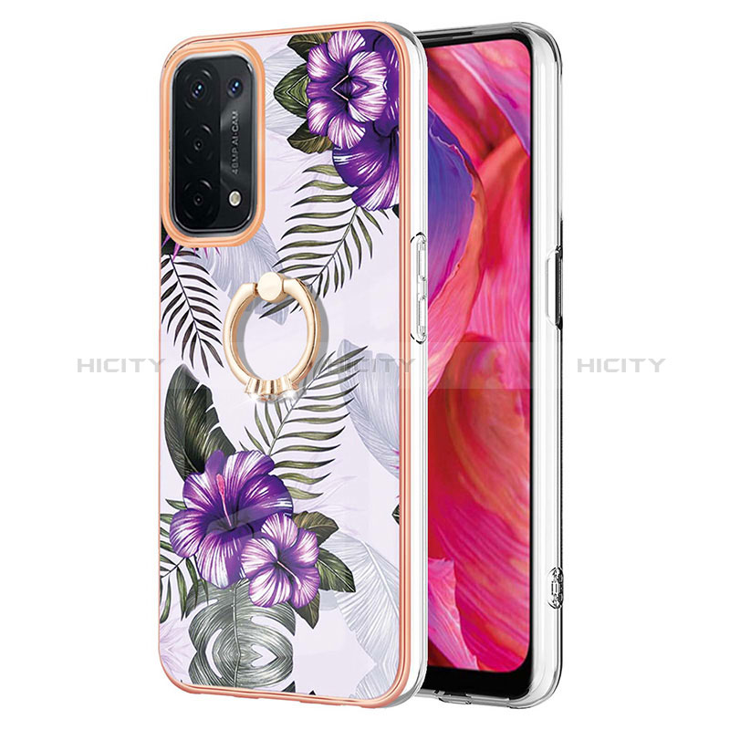 Handyhülle Silikon Hülle Gummi Schutzhülle Flexible Modisch Muster mit Fingerring Ständer Y03B für Oppo A54 5G Violett