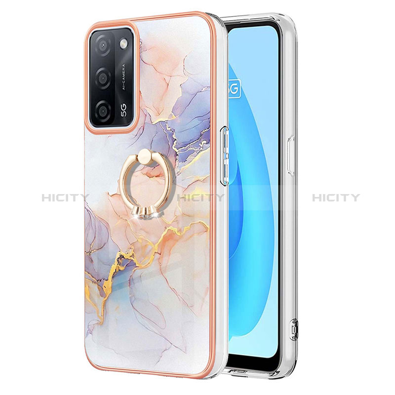 Handyhülle Silikon Hülle Gummi Schutzhülle Flexible Modisch Muster mit Fingerring Ständer Y03B für Oppo A56 5G Helles Lila