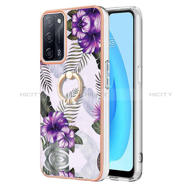 Handyhülle Silikon Hülle Gummi Schutzhülle Flexible Modisch Muster mit Fingerring Ständer Y03B für Oppo A56 5G Violett Plus