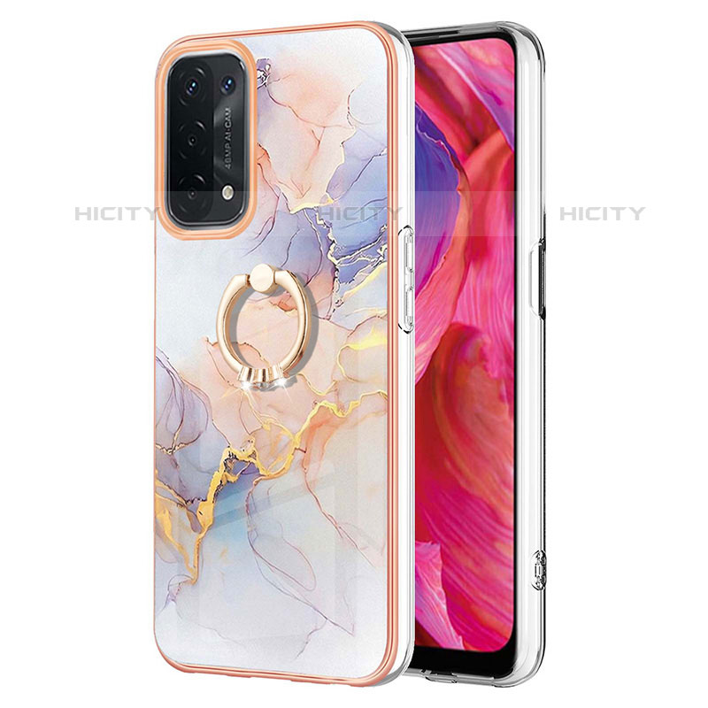 Handyhülle Silikon Hülle Gummi Schutzhülle Flexible Modisch Muster mit Fingerring Ständer Y03B für Oppo A93 5G Helles Lila Plus