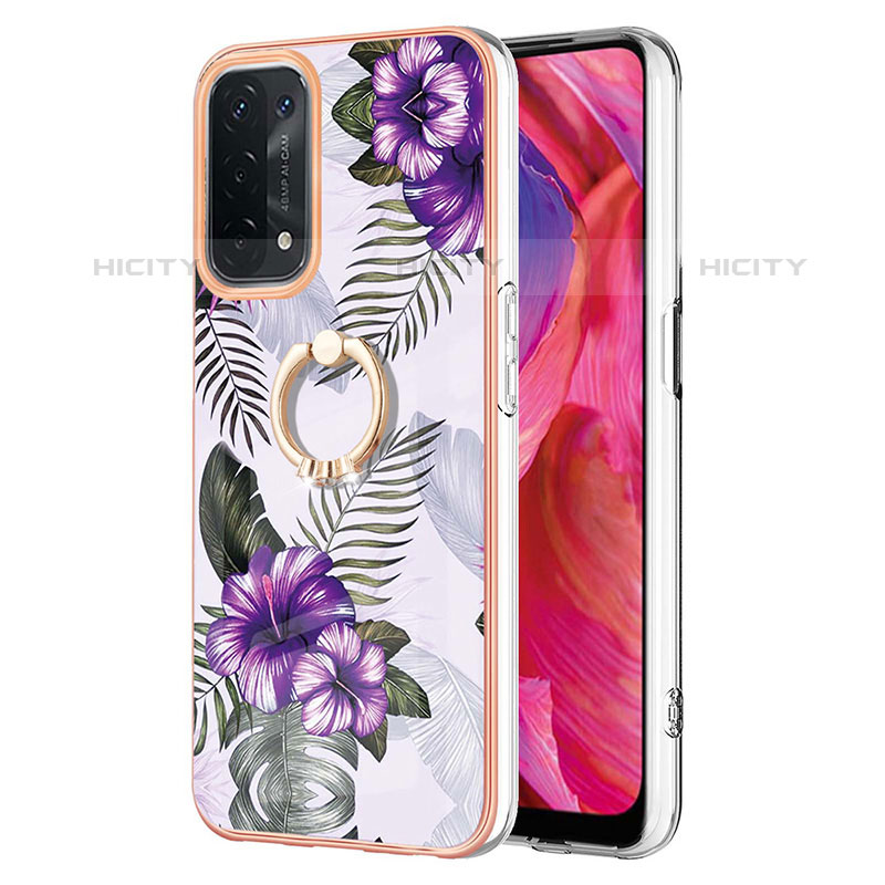 Handyhülle Silikon Hülle Gummi Schutzhülle Flexible Modisch Muster mit Fingerring Ständer Y03B für Oppo A93 5G Violett Plus