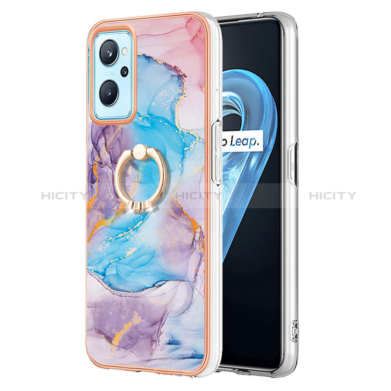 Handyhülle Silikon Hülle Gummi Schutzhülle Flexible Modisch Muster mit Fingerring Ständer Y03B für Oppo A96 4G Blau