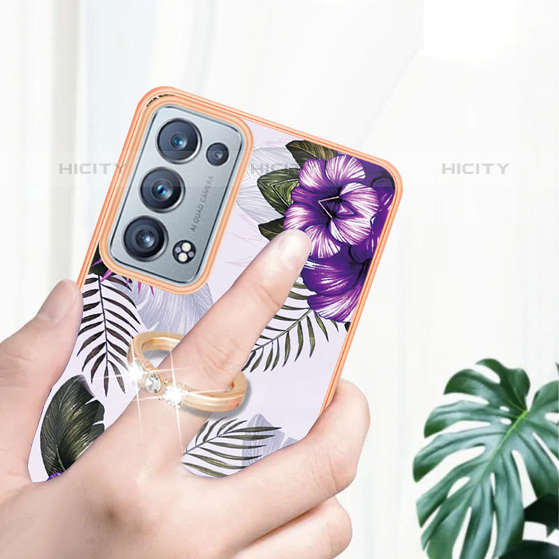 Handyhülle Silikon Hülle Gummi Schutzhülle Flexible Modisch Muster mit Fingerring Ständer Y03B für Oppo Reno6 Pro 5G groß