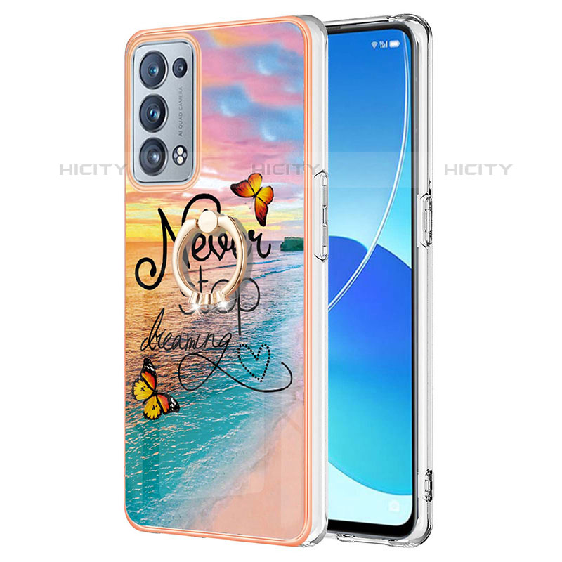 Handyhülle Silikon Hülle Gummi Schutzhülle Flexible Modisch Muster mit Fingerring Ständer Y03B für Oppo Reno6 Pro+ Plus 5G