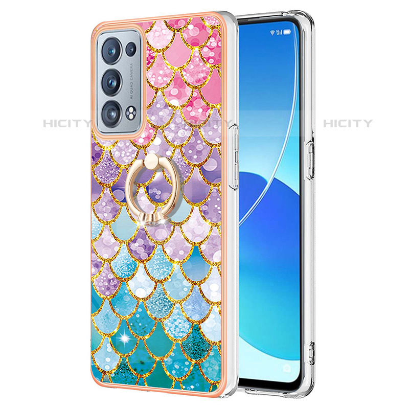 Handyhülle Silikon Hülle Gummi Schutzhülle Flexible Modisch Muster mit Fingerring Ständer Y03B für Oppo Reno6 Pro+ Plus 5G