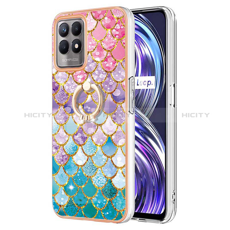 Handyhülle Silikon Hülle Gummi Schutzhülle Flexible Modisch Muster mit Fingerring Ständer Y03B für Realme 8i Bunt Plus