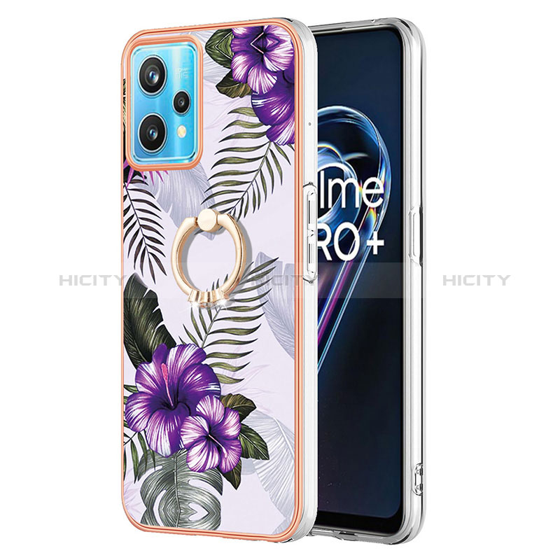 Handyhülle Silikon Hülle Gummi Schutzhülle Flexible Modisch Muster mit Fingerring Ständer Y03B für Realme 9 Pro 5G Violett