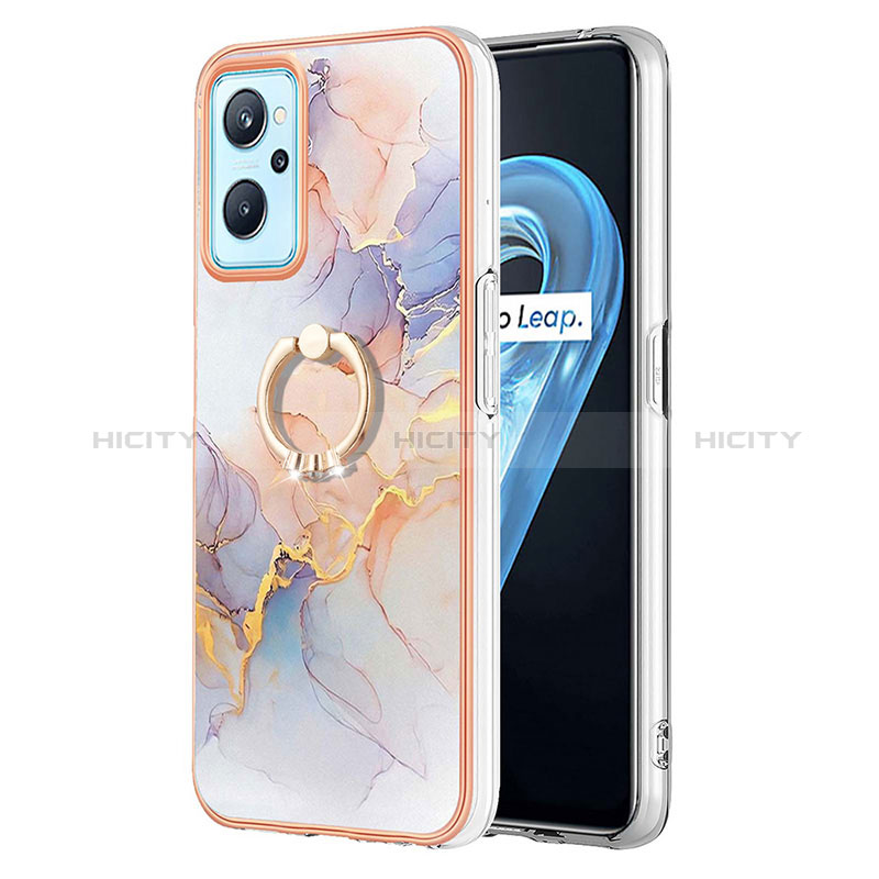 Handyhülle Silikon Hülle Gummi Schutzhülle Flexible Modisch Muster mit Fingerring Ständer Y03B für Realme 9i 4G Helles Lila