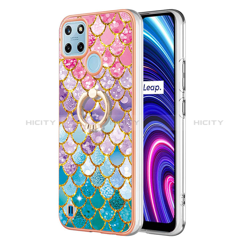 Handyhülle Silikon Hülle Gummi Schutzhülle Flexible Modisch Muster mit Fingerring Ständer Y03B für Realme C21Y