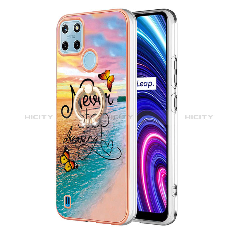 Handyhülle Silikon Hülle Gummi Schutzhülle Flexible Modisch Muster mit Fingerring Ständer Y03B für Realme C25Y groß