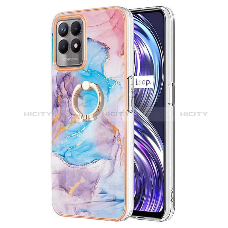 Handyhülle Silikon Hülle Gummi Schutzhülle Flexible Modisch Muster mit Fingerring Ständer Y03B für Realme Narzo 50 4G Blau