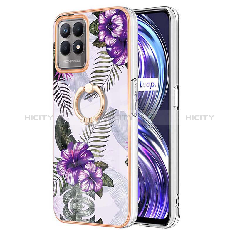 Handyhülle Silikon Hülle Gummi Schutzhülle Flexible Modisch Muster mit Fingerring Ständer Y03B für Realme Narzo 50 4G Violett