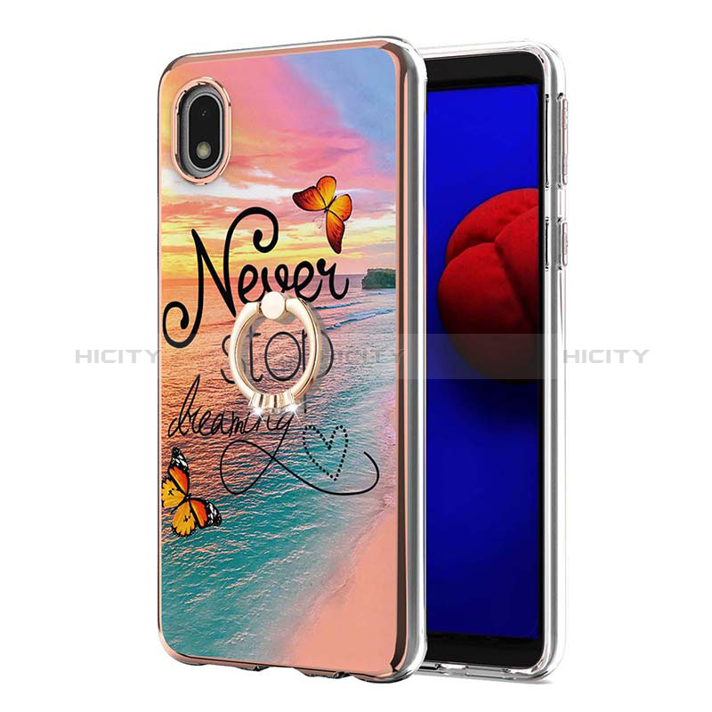 Handyhülle Silikon Hülle Gummi Schutzhülle Flexible Modisch Muster mit Fingerring Ständer Y03B für Samsung Galaxy A01 Core groß