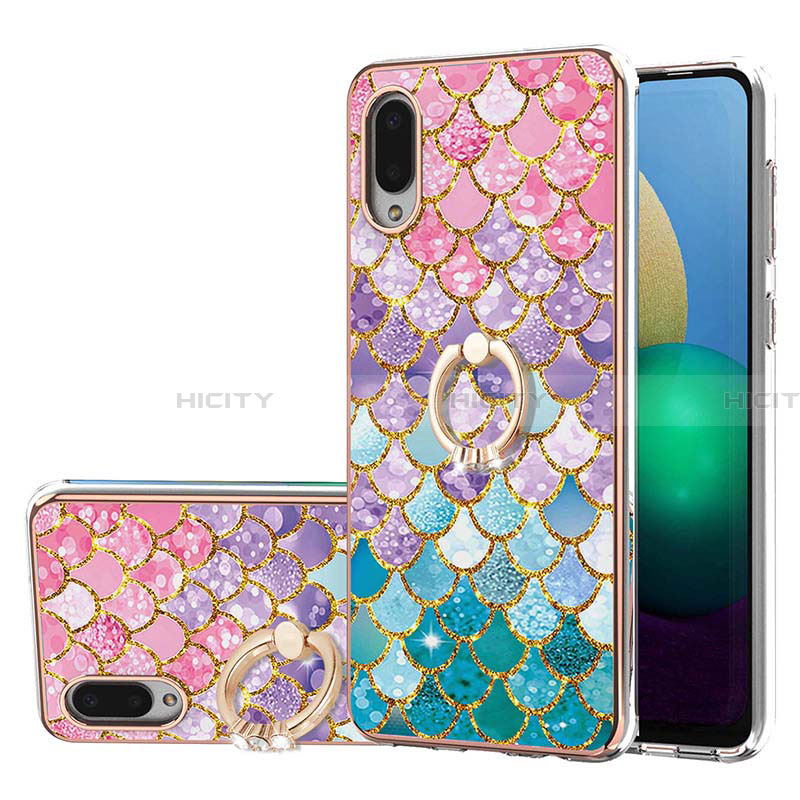 Handyhülle Silikon Hülle Gummi Schutzhülle Flexible Modisch Muster mit Fingerring Ständer Y03B für Samsung Galaxy A02 Bunt