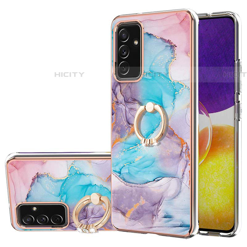 Handyhülle Silikon Hülle Gummi Schutzhülle Flexible Modisch Muster mit Fingerring Ständer Y03B für Samsung Galaxy A05s Blau Plus