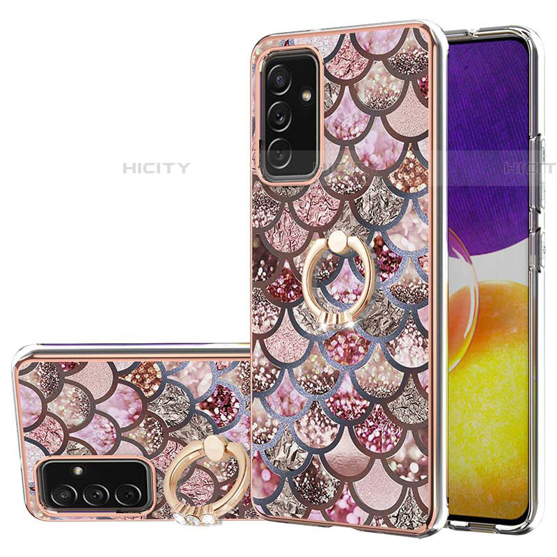 Handyhülle Silikon Hülle Gummi Schutzhülle Flexible Modisch Muster mit Fingerring Ständer Y03B für Samsung Galaxy A05s Braun