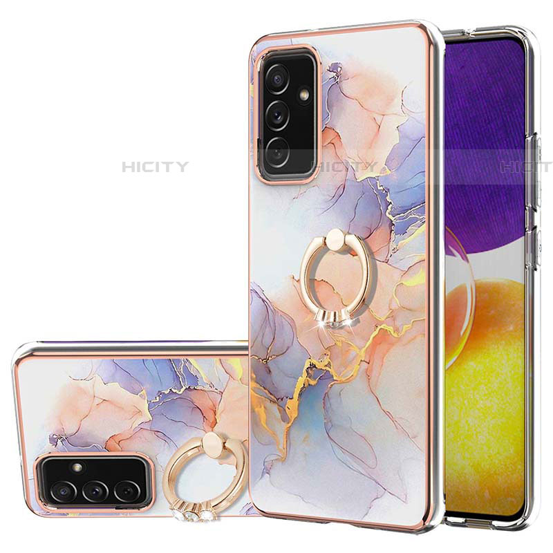 Handyhülle Silikon Hülle Gummi Schutzhülle Flexible Modisch Muster mit Fingerring Ständer Y03B für Samsung Galaxy A05s Helles Lila