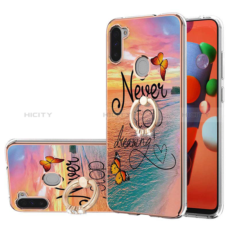 Handyhülle Silikon Hülle Gummi Schutzhülle Flexible Modisch Muster mit Fingerring Ständer Y03B für Samsung Galaxy A11 Plusfarbig Plus