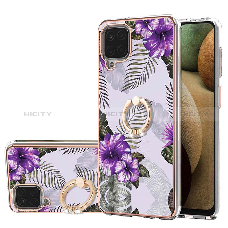 Handyhülle Silikon Hülle Gummi Schutzhülle Flexible Modisch Muster mit Fingerring Ständer Y03B für Samsung Galaxy A12 5G Violett