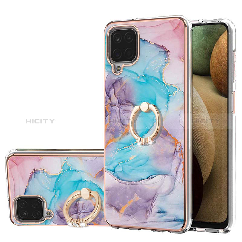 Handyhülle Silikon Hülle Gummi Schutzhülle Flexible Modisch Muster mit Fingerring Ständer Y03B für Samsung Galaxy A12 Nacho Blau Plus