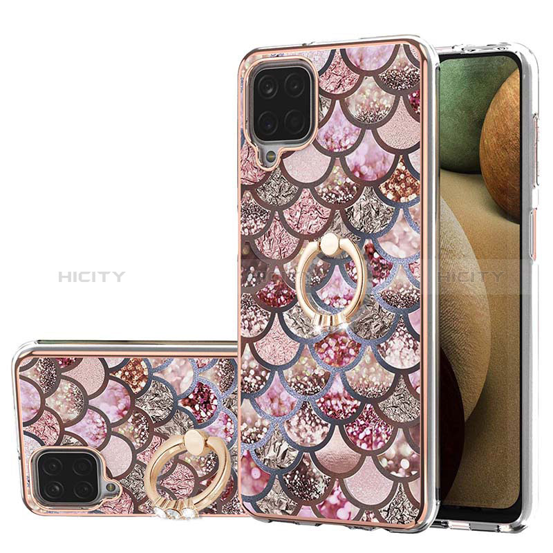 Handyhülle Silikon Hülle Gummi Schutzhülle Flexible Modisch Muster mit Fingerring Ständer Y03B für Samsung Galaxy A12 Nacho Braun Plus