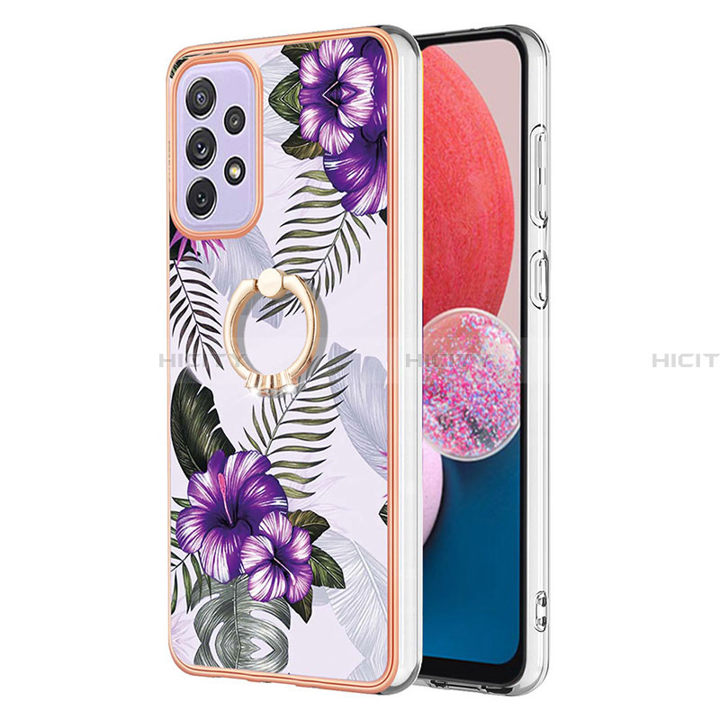 Handyhülle Silikon Hülle Gummi Schutzhülle Flexible Modisch Muster mit Fingerring Ständer Y03B für Samsung Galaxy A13 4G Violett