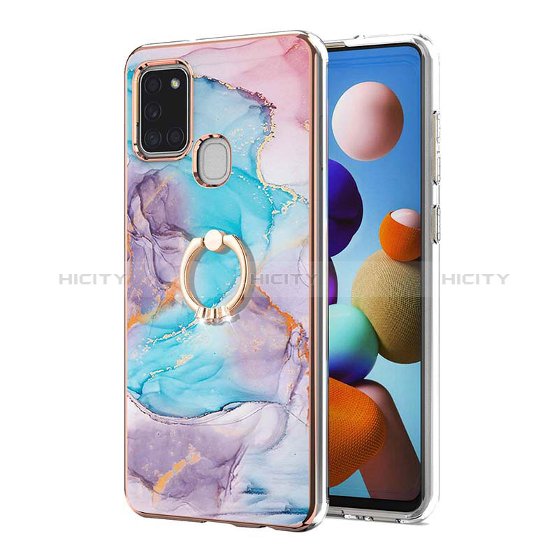 Handyhülle Silikon Hülle Gummi Schutzhülle Flexible Modisch Muster mit Fingerring Ständer Y03B für Samsung Galaxy A21s groß