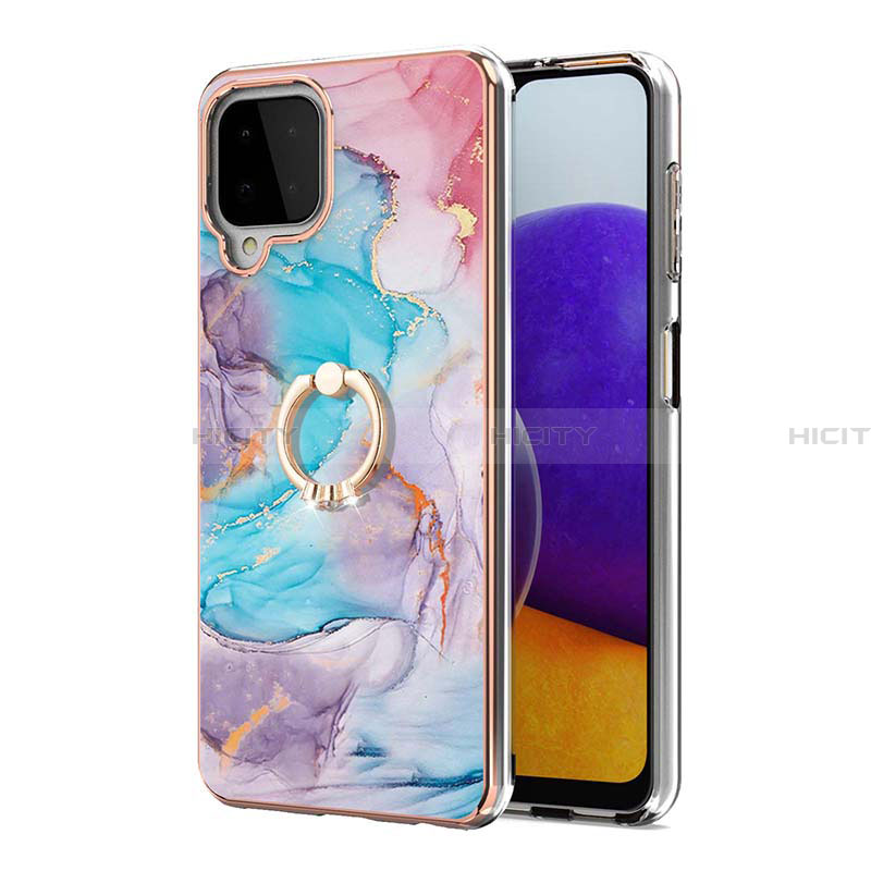 Handyhülle Silikon Hülle Gummi Schutzhülle Flexible Modisch Muster mit Fingerring Ständer Y03B für Samsung Galaxy A22 4G groß