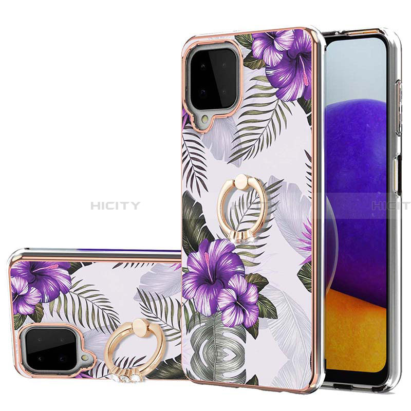 Handyhülle Silikon Hülle Gummi Schutzhülle Flexible Modisch Muster mit Fingerring Ständer Y03B für Samsung Galaxy A22 4G Violett