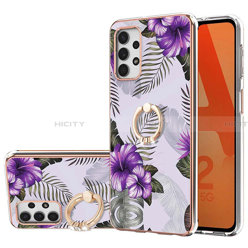 Handyhülle Silikon Hülle Gummi Schutzhülle Flexible Modisch Muster mit Fingerring Ständer Y03B für Samsung Galaxy A23 4G Violett