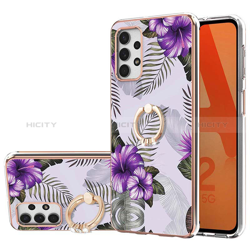 Handyhülle Silikon Hülle Gummi Schutzhülle Flexible Modisch Muster mit Fingerring Ständer Y03B für Samsung Galaxy A23 5G Violett