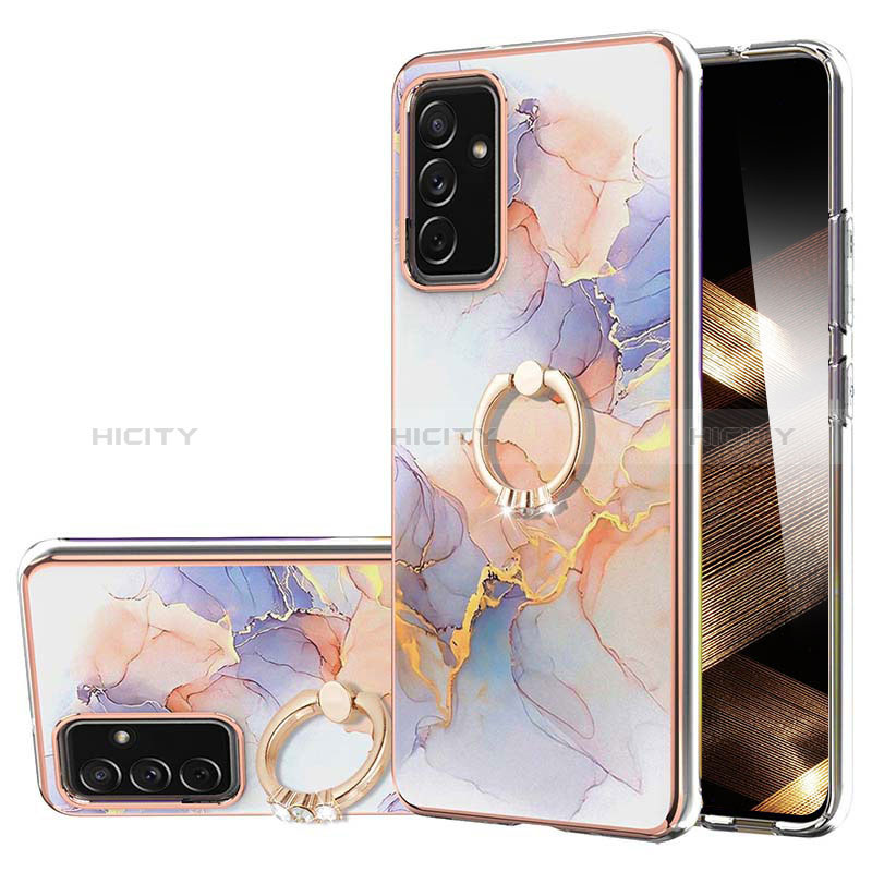 Handyhülle Silikon Hülle Gummi Schutzhülle Flexible Modisch Muster mit Fingerring Ständer Y03B für Samsung Galaxy A35 5G Helles Lila