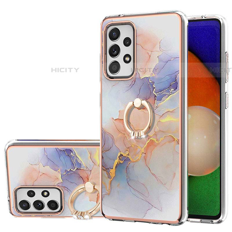 Handyhülle Silikon Hülle Gummi Schutzhülle Flexible Modisch Muster mit Fingerring Ständer Y03B für Samsung Galaxy A52 4G Helles Lila