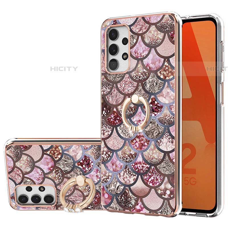 Handyhülle Silikon Hülle Gummi Schutzhülle Flexible Modisch Muster mit Fingerring Ständer Y03B für Samsung Galaxy A53 5G Braun Plus