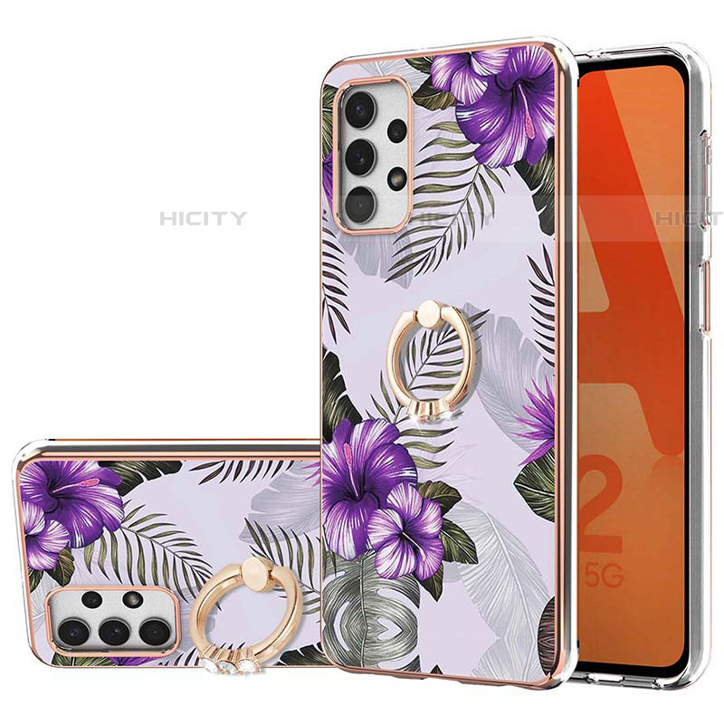 Handyhülle Silikon Hülle Gummi Schutzhülle Flexible Modisch Muster mit Fingerring Ständer Y03B für Samsung Galaxy A53 5G Violett