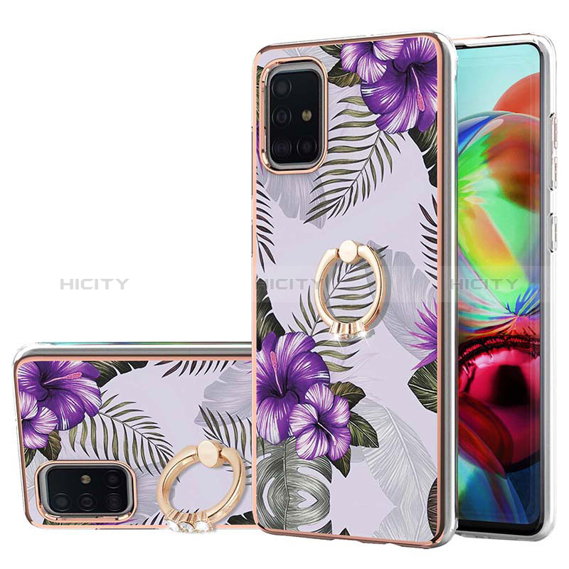 Handyhülle Silikon Hülle Gummi Schutzhülle Flexible Modisch Muster mit Fingerring Ständer Y03B für Samsung Galaxy A71 4G A715 Violett