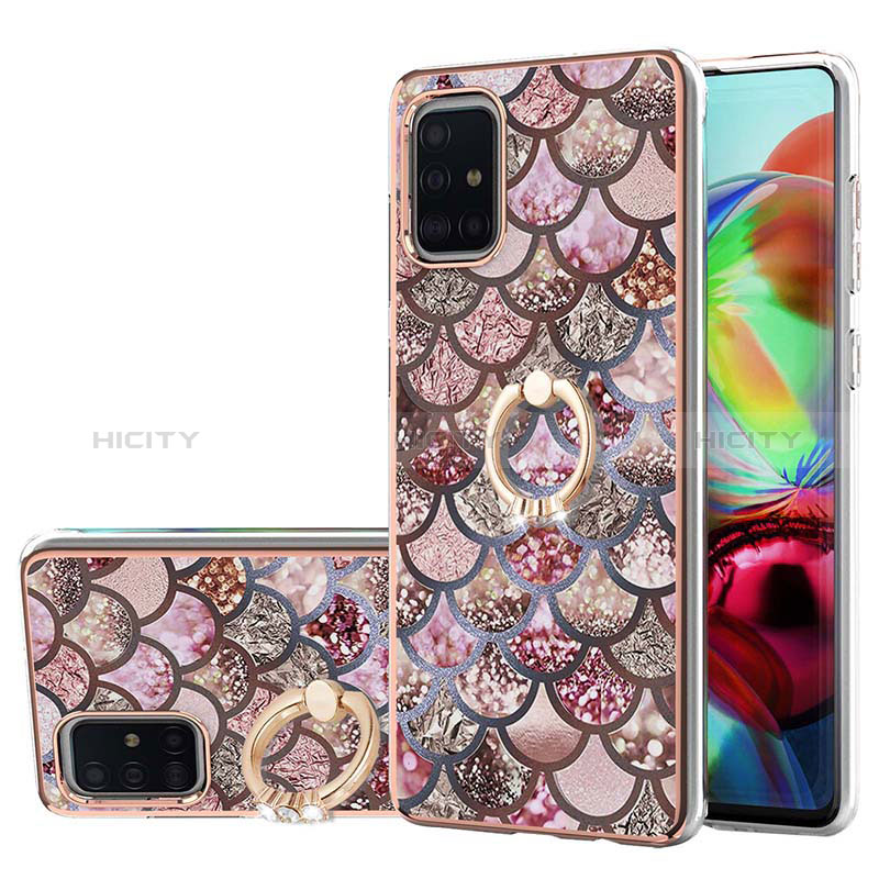 Handyhülle Silikon Hülle Gummi Schutzhülle Flexible Modisch Muster mit Fingerring Ständer Y03B für Samsung Galaxy A71 5G Braun