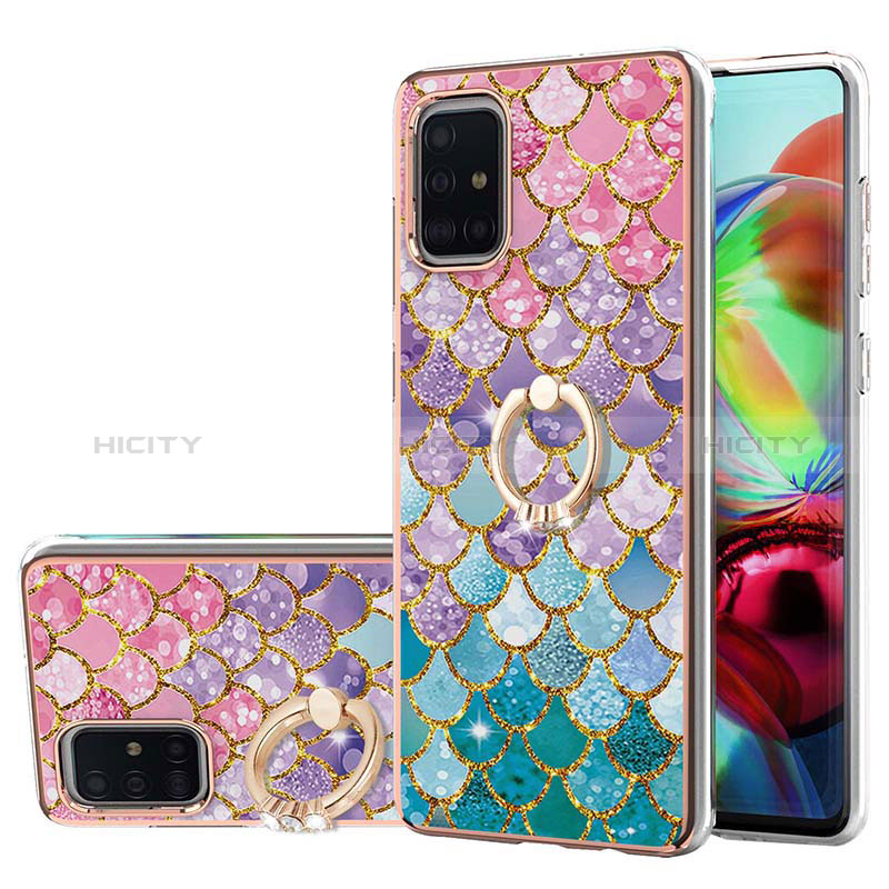 Handyhülle Silikon Hülle Gummi Schutzhülle Flexible Modisch Muster mit Fingerring Ständer Y03B für Samsung Galaxy A71 5G Bunt Plus