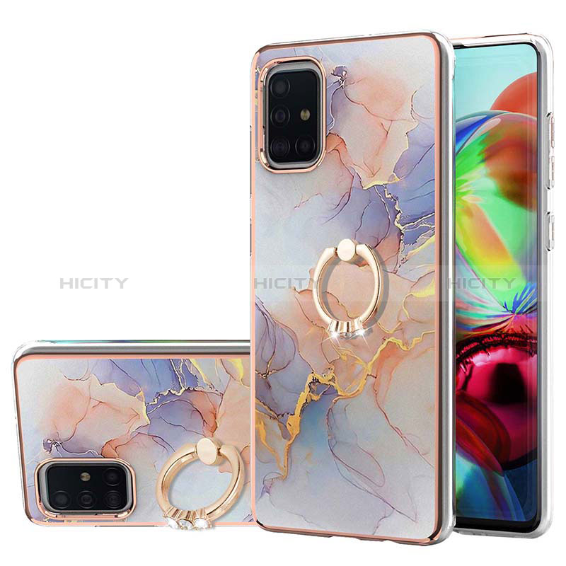 Handyhülle Silikon Hülle Gummi Schutzhülle Flexible Modisch Muster mit Fingerring Ständer Y03B für Samsung Galaxy A71 5G Helles Lila