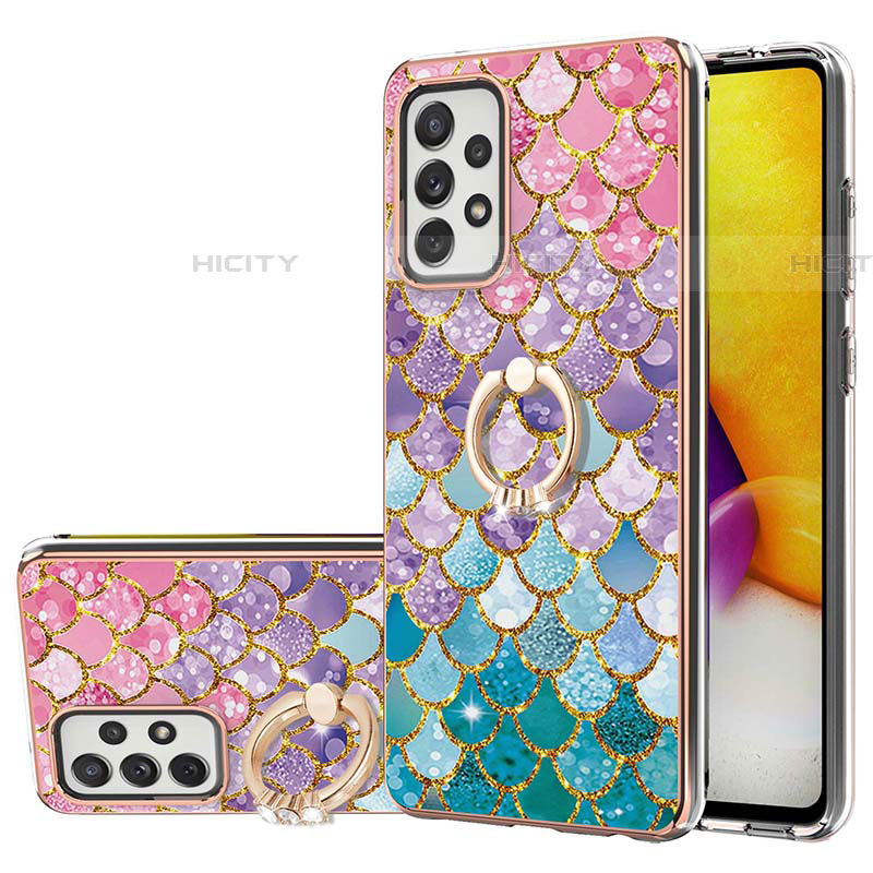 Handyhülle Silikon Hülle Gummi Schutzhülle Flexible Modisch Muster mit Fingerring Ständer Y03B für Samsung Galaxy A72 4G Bunt Plus