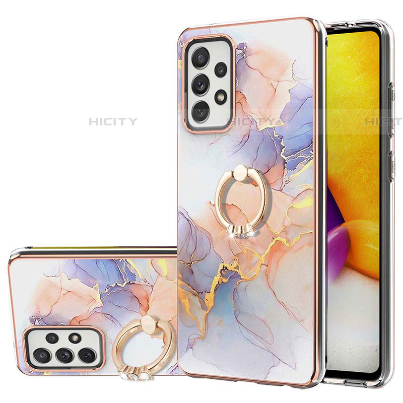 Handyhülle Silikon Hülle Gummi Schutzhülle Flexible Modisch Muster mit Fingerring Ständer Y03B für Samsung Galaxy A72 4G Helles Lila Plus