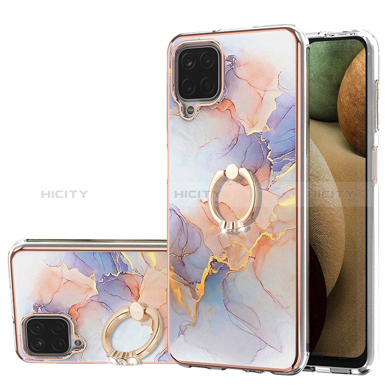 Handyhülle Silikon Hülle Gummi Schutzhülle Flexible Modisch Muster mit Fingerring Ständer Y03B für Samsung Galaxy F12 Helles Lila Plus