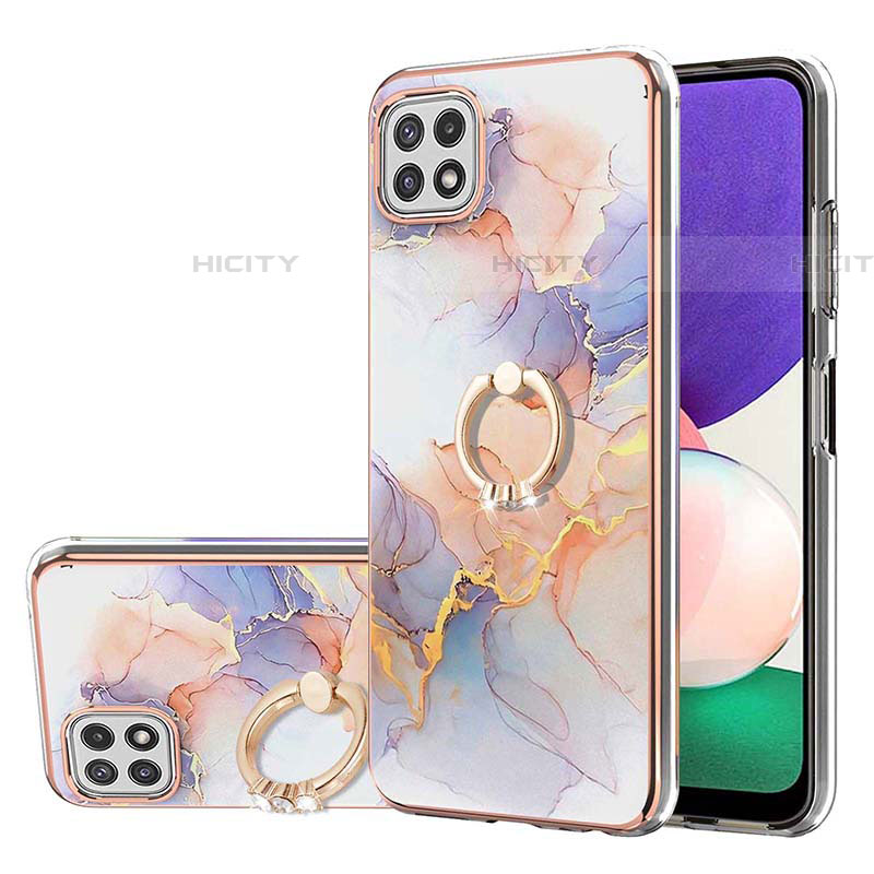 Handyhülle Silikon Hülle Gummi Schutzhülle Flexible Modisch Muster mit Fingerring Ständer Y03B für Samsung Galaxy F42 5G Helles Lila Plus