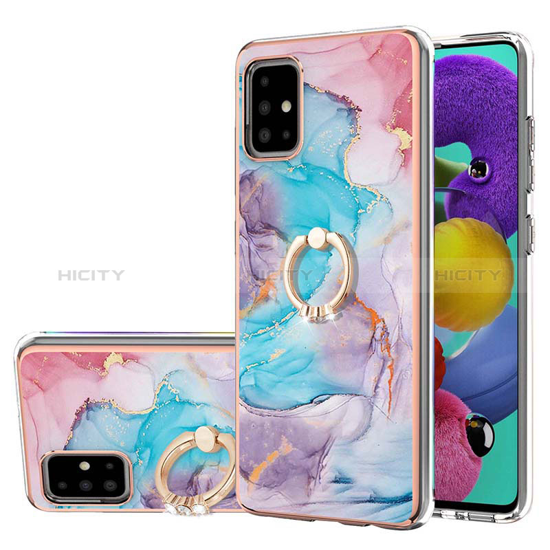 Handyhülle Silikon Hülle Gummi Schutzhülle Flexible Modisch Muster mit Fingerring Ständer Y03B für Samsung Galaxy M40S Blau