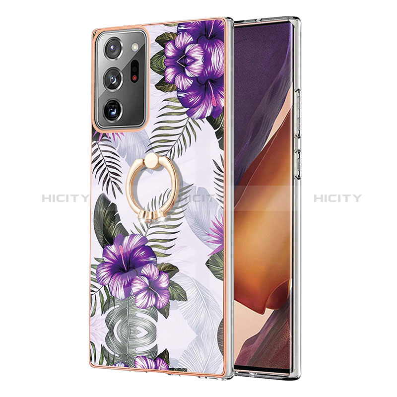 Handyhülle Silikon Hülle Gummi Schutzhülle Flexible Modisch Muster mit Fingerring Ständer Y03B für Samsung Galaxy Note 20 Ultra 5G Violett Plus