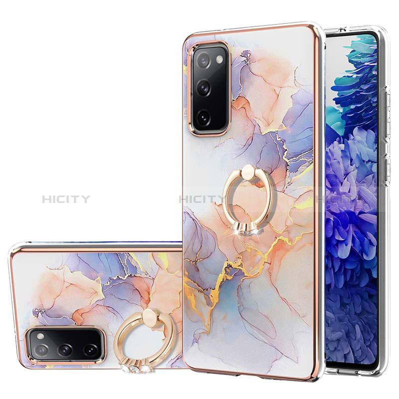 Handyhülle Silikon Hülle Gummi Schutzhülle Flexible Modisch Muster mit Fingerring Ständer Y03B für Samsung Galaxy S20 FE 4G Helles Lila